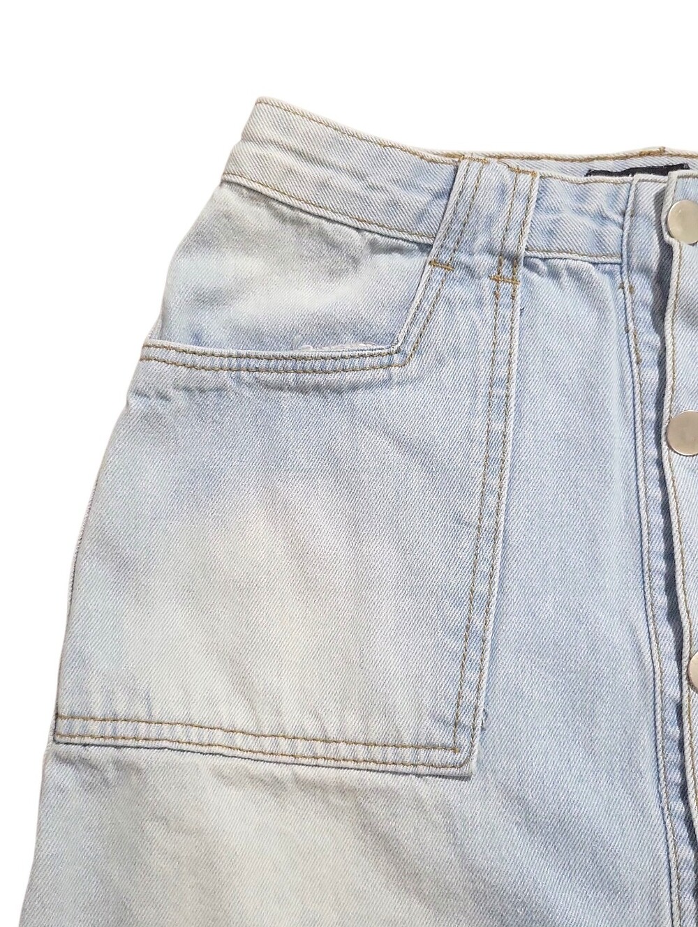 Nasty Gal High-Low Denim Mini Jean Skirt Size 6 Button Down Raw Hem Light Blue - Picture 5 of 9